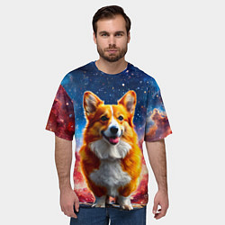 Футболка оверсайз мужская Корги и космическое небо, цвет: 3D-принт — фото 2