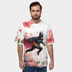 Футболка оверсайз мужская Бэтмен прыгает над цветами и бабочками, цвет: 3D-принт — фото 2