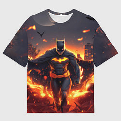 Футболка оверсайз мужская Бэтмен - летучие мыши и огонь, цвет: 3D-принт