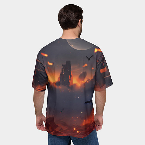 Мужская футболка оверсайз Бэтмен - летучие мыши и огонь / 3D-принт – фото 4