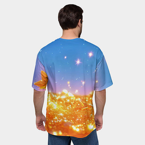 Мужская футболка оверсайз Золотые шарики на голубом фоне / 3D-принт – фото 4