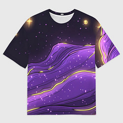 Футболка оверсайз мужская Фиолетовая текстура с золотыми звездочками, цвет: 3D-принт