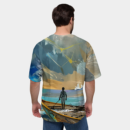 Мужская футболка оверсайз Мальчик и лодка / 3D-принт – фото 4