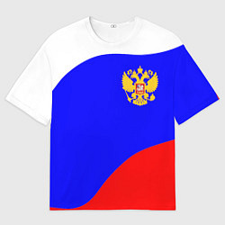 Футболка оверсайз мужская Россия волна и герб, цвет: 3D-принт