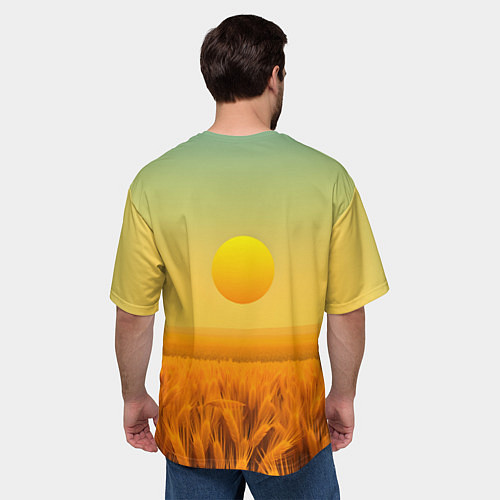 Мужская футболка оверсайз Закат над пшеничным полем / 3D-принт – фото 4