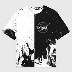 Футболка оверсайз мужская Nasa черно белый огонь, цвет: 3D-принт