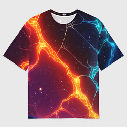 Футболка оверсайз мужская Сине-оранжевые молнии текстура, цвет: 3D-принт