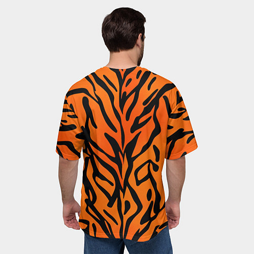Мужская футболка оверсайз Тигровый огненный паттерн / 3D-принт – фото 4