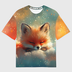 Футболка оверсайз мужская Лисенок спит на облаке, цвет: 3D-принт