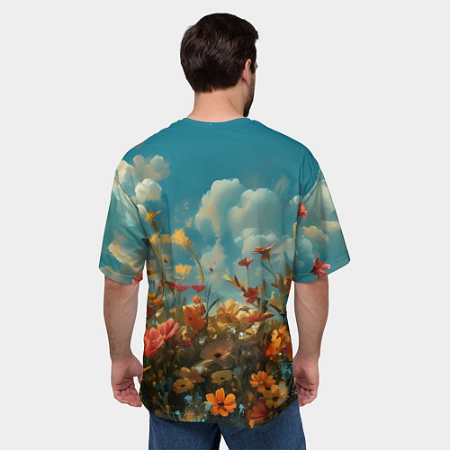 Мужская футболка оверсайз Лисица в цветочном поле / 3D-принт – фото 4