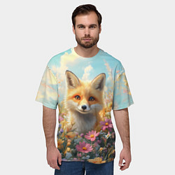Футболка оверсайз мужская Лиса в цветочном поле, цвет: 3D-принт — фото 2