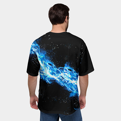 Мужская футболка оверсайз Футбольный мяч в синем пламени / 3D-принт – фото 4
