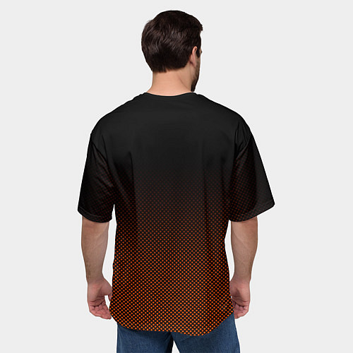 Мужская футболка оверсайз Градиент тёмный чёрно-оранжевый / 3D-принт – фото 4