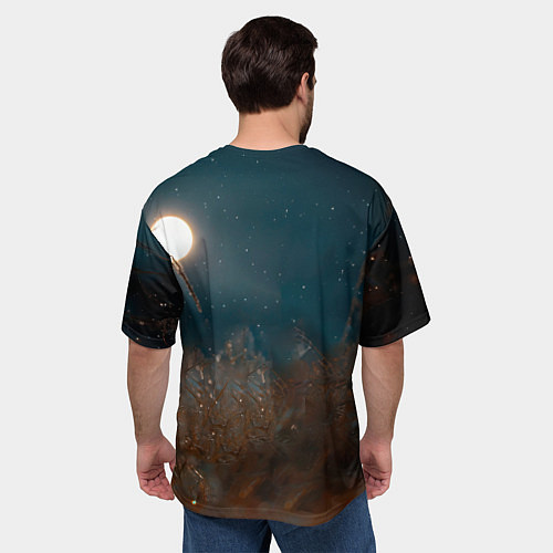 Мужская футболка оверсайз Юрий Хой на фоне луны / 3D-принт – фото 4