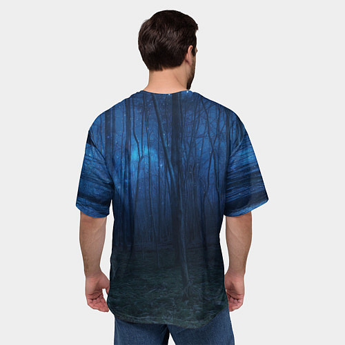 Мужская футболка оверсайз Юрий Хой синий фон леса / 3D-принт – фото 4