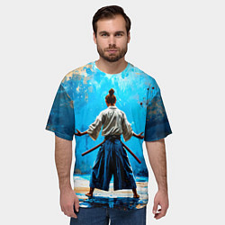 Футболка оверсайз мужская Боец айкидо на синем, цвет: 3D-принт — фото 2