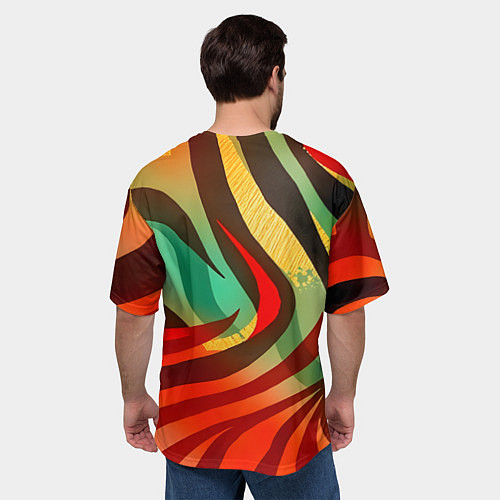 Мужская футболка оверсайз Жаркая полосатая абстракция / 3D-принт – фото 4