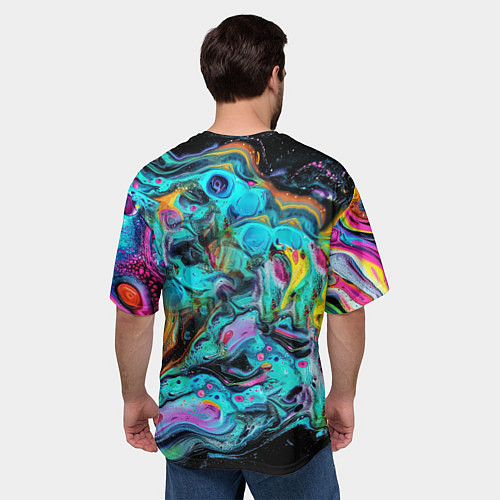 Мужская футболка оверсайз Абстрактная морда льва - яркие психоделические цве / 3D-принт – фото 4