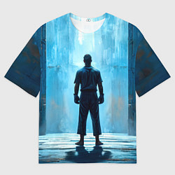 Футболка оверсайз мужская Боец крав-мага на синем, цвет: 3D-принт