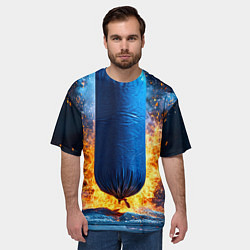 Футболка оверсайз мужская Синяя боксерская груша в огне, цвет: 3D-принт — фото 2
