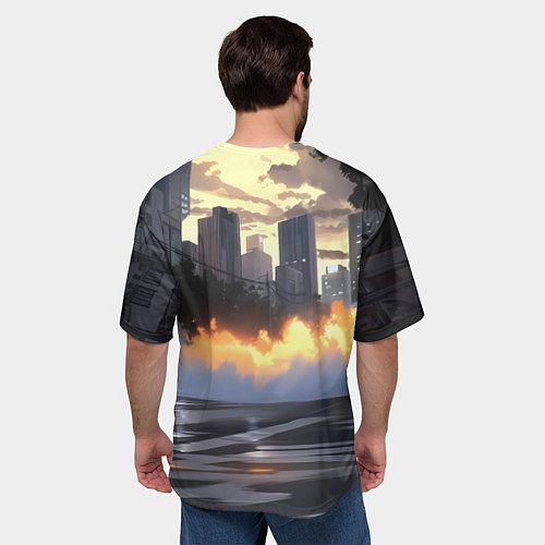 Мужская футболка оверсайз БМВ в вечернем городе / 3D-принт – фото 4