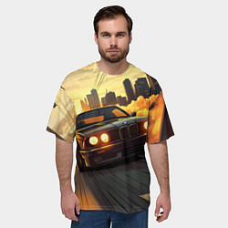 Футболка оверсайз мужская БМВ на фоне заката, цвет: 3D-принт — фото 2
