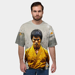 Футболка оверсайз мужская Брюс Ли на сером, цвет: 3D-принт — фото 2