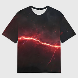 Футболка оверсайз мужская Красная линия - молния, цвет: 3D-принт