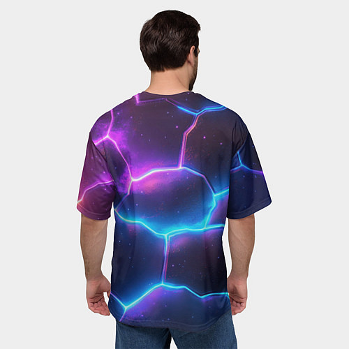 Мужская футболка оверсайз Синие и фиолетовые молнии в разломе / 3D-принт – фото 4