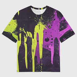 Футболка оверсайз мужская Желтая и фиолетовая краска на черном, цвет: 3D-принт