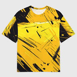 Мужская футболка оверсайз Желтая краска на черном фоне