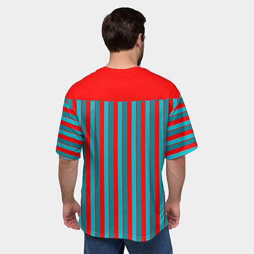 Мужская футболка оверсайз Красно синий комбинированный узор с полосами / 3D-принт – фото 4