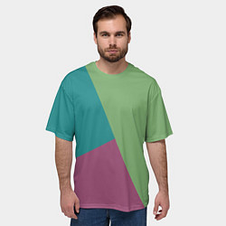 Футболка оверсайз мужская Сине-зелёно-розовый тёмный трёхцветный, цвет: 3D-принт — фото 2