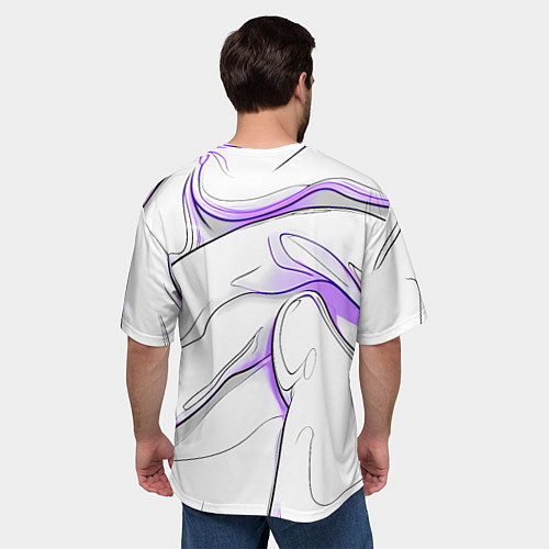 Мужская футболка оверсайз Черные и фиолетовые линии на белом / 3D-принт – фото 4
