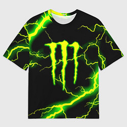 Мужская футболка оверсайз Monster energy зелёные молнии