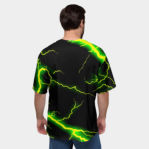 Мужская футболка оверсайз Monster energy зелёные молнии / 3D-принт – фото 4
