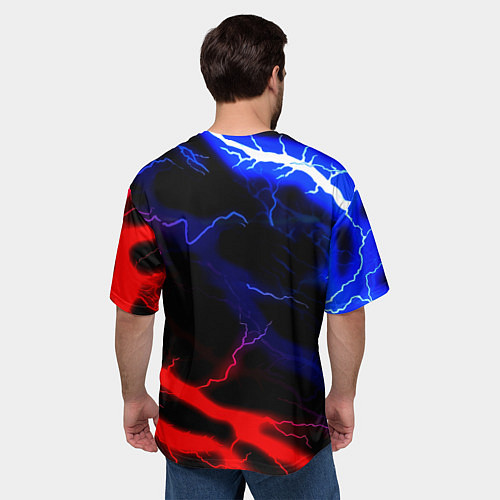 Мужская футболка оверсайз Monster energy молнии неон / 3D-принт – фото 4