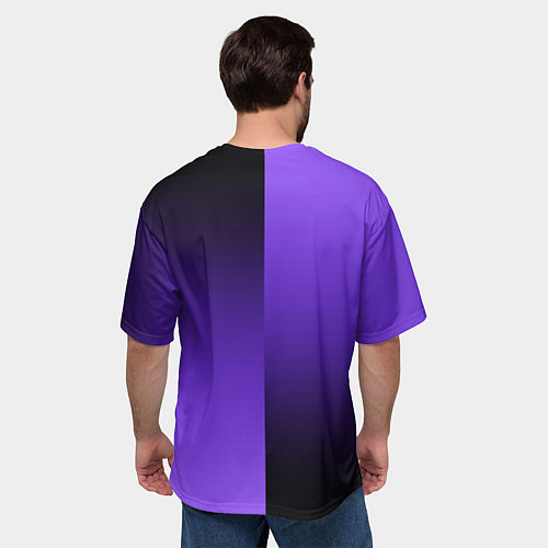 Мужская футболка оверсайз Чёрно-сиреневый градиент пополам / 3D-принт – фото 4
