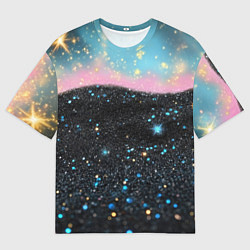Футболка оверсайз мужская Блестящая текстура на черном, цвет: 3D-принт