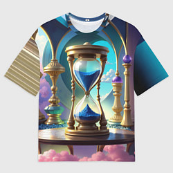 Мужская футболка оверсайз Абстрактные песочные часы с синим песком