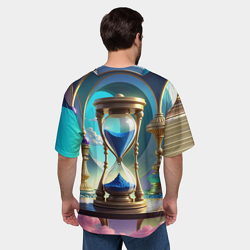 Мужская футболка оверсайз Абстрактные песочные часы с синим песком / 3D-принт – фото 4