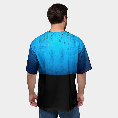 Мужская футболка оверсайз Красная кегля на синем / 3D-принт – фото 4