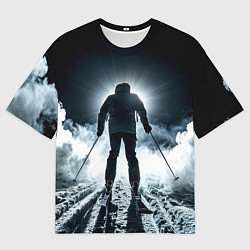 Футболка оверсайз мужская Лыжник идет в гору в ночи, цвет: 3D-принт