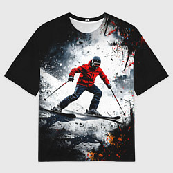 Мужская футболка оверсайз Лыжник в движении