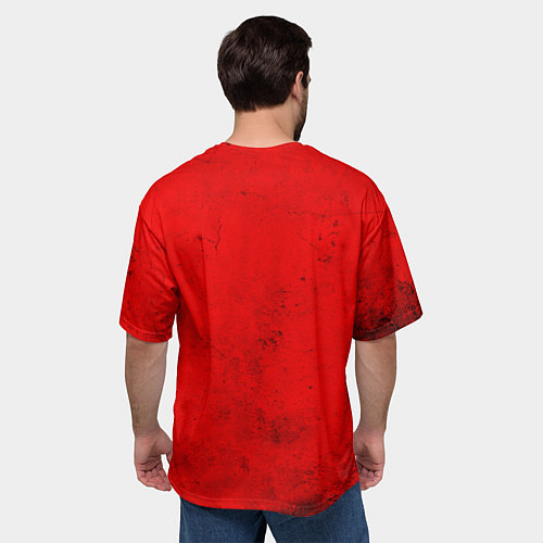 Мужская футболка оверсайз Мяч для регби на красном / 3D-принт – фото 4