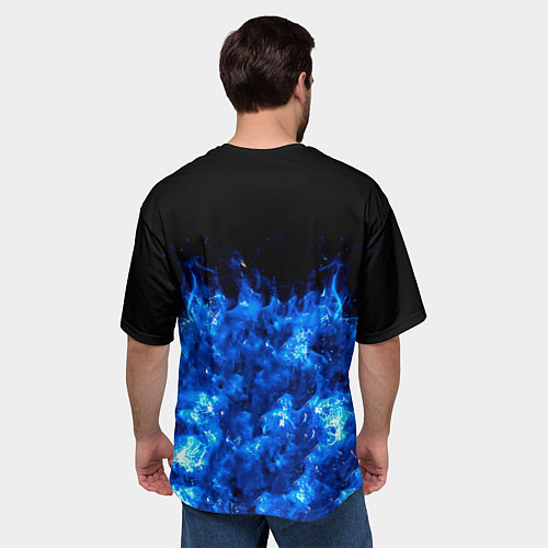 Мужская футболка оверсайз Пауэрлифтер в синем пламени / 3D-принт – фото 4