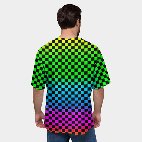 Мужская футболка оверсайз Monster energy неоновая клетка / 3D-принт – фото 4