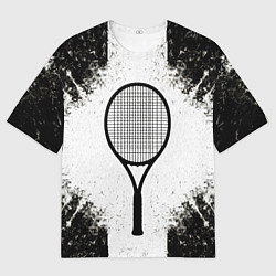 Футболка оверсайз мужская Теннисная ракетка в черно-белом, цвет: 3D-принт