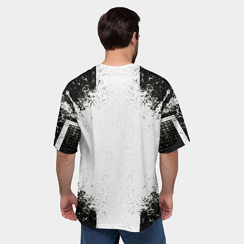 Мужская футболка оверсайз Теннисная ракетка в черно-белом / 3D-принт – фото 4