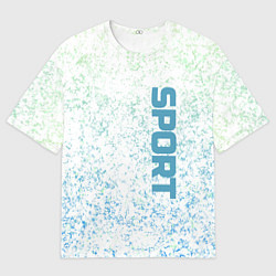 Футболка оверсайз мужская Sport бело-голубой, цвет: 3D-принт
